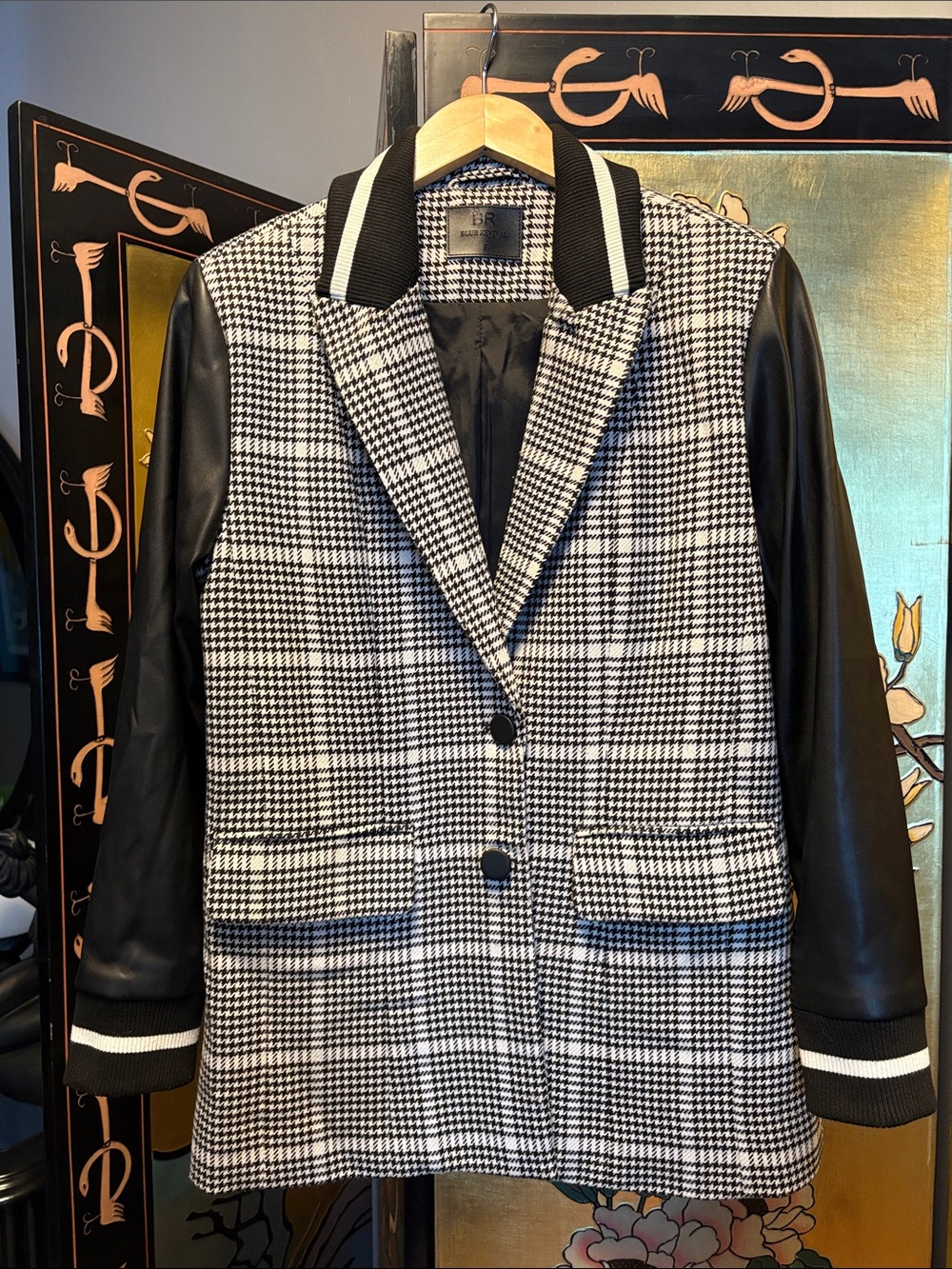 Long Black and White Plaid Jacket